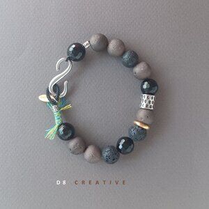 New men's design handmade mixed gemstone with stainless steel bracelet